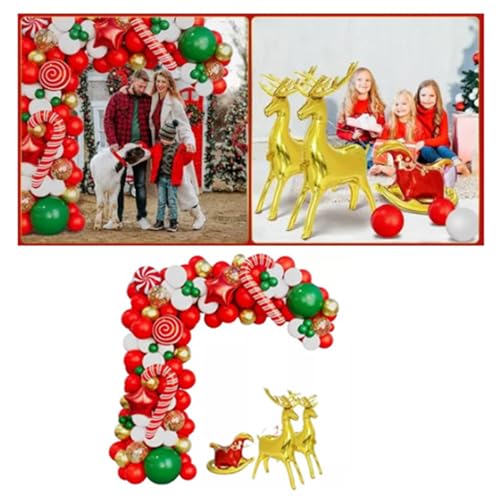 Weihnachts-Rentier-Ballonbogen-Set, Metallic-Gold, Grün, Rot, Weiß, Weihnachtsballons, Dekorationsset von Jonlaki