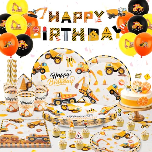 Bagger Baustelle Partygeschirr Kindergeburtstag Set 16 Gäste Bagger Geburtstag Deko Baustelle Kindergeburtstag Pappteller Tassen Servietten Tischdecke Banner Bagger Baustelle Deko Kindergeburtstag von Jonvell