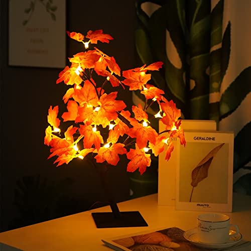 Jooheli Ahornblatt Baum Licht, 24 LEDs Ahornblätter Licht, USB Ahorn-Blätter Baumlicht, Schreibtisch Ahorn-Blätter Licht für Garten, Thanksgiving, Weihnachten, Party, Hochzeit, Innen Deko von Jooheli