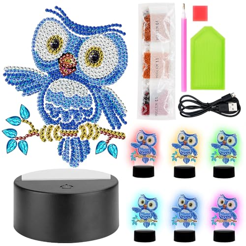 Jooheli Diamond Painting Lampe, Eule Diamond Painting Bastelset, LED Diamand Painting Lampe Kreativ, Geburtstag Kreative Geschenke Weihnachtsgeschenke für Mädchen Junge 6-12 Jahre von Jooheli