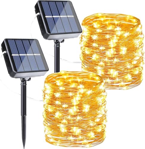 Joomer 2 Stück Solar Lichterkette Aussen, 12M 120 LED Lichterkette Solar Außen Wetterfest, 8 Modi Kupferdraht Warmweiß Lichterkette Outdoor Wasserdicht für Garten Terrasse Balkon Weihnachten Deko von Joomer