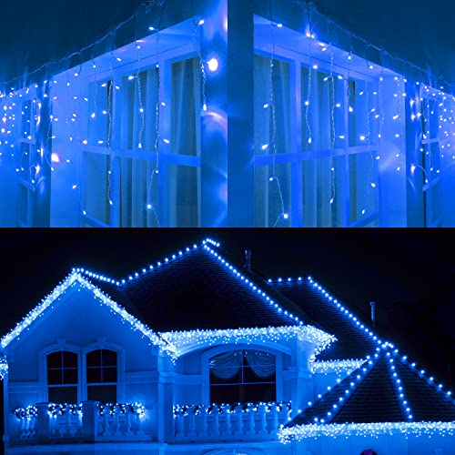 Joomer Eisregen Lichterkette Außen Blau, 9M 300LED Eiszapfen Weihnachten Lichterkette Außen Strom mit Timer, 8 Modi, Wasserdicht Weihnachtsbeleuchtung Außen für Garten Party Innen Balkon Deko von Joomer