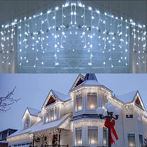 Joomer Eisregen Lichterkette Außen Weiß, 9M 300LED Eiszapfen Weihnachten Lichterkette Außen Strom mit Timer, 8 Modi, Wasserdicht Weihnachtsbeleuchtung Außen für Garten Party Innen Balkon Deko von Joomer