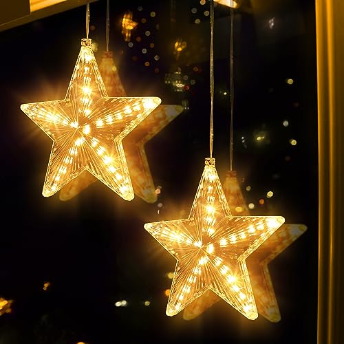 Joomer LED Sterne Weihnachtsbeleuchtung, 31 LED Fensterdeko Lichterkette Batterie Timer mit Saugnäpfe, Warmweiß Meteoritenschauer Lichteffekte Weihnachtsstern Innen für Balkon Hochzeit Party(2 Stück) von Joomer