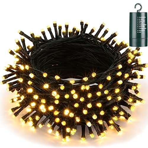 Joomer Lichterkette Außen, 20M 200 LED Weihnachten Lichterkette Batterie Timer, 8 Modi Weihnachtsbaum Lichterkette Wasserdichte Weihnachtsdeko für Balkon Zimmer Party Hochzeit Festival (Warmweiß) von Joomer