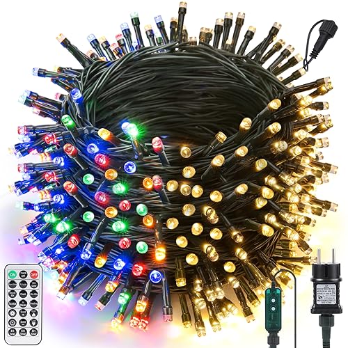 Joomer Lichterkette Außen, 20M 200LED Warmweiß und Bunt Weihnachtsbaum Lichterkette Strom mit Fernbedienung, Dimmbar Farbwechsel Weihnachtsbeleuchtung für Innen Outdoor Weihnachten Party von Joomer