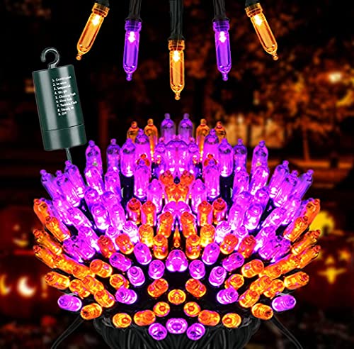 Joomer Orange Lila Halloween Lichterkette Outdoor, 10m 100 LED Halloween Lichterkette Batterie, 8 Modi Halloween Deko Wasserdicht für Innen​ Außen Garten Party Balkon Treppenhaus Dekoration von Joomer