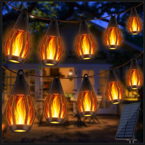 Joomer Solar Lichterkette Aussen, 12.6M LED Solar Lichterkette Außen mit Flammeneffekt, Solar Flammenlicht Lichterkette Outdoor Wetterfest Vintage für Garten Party Pavilion Balkon von Joomer