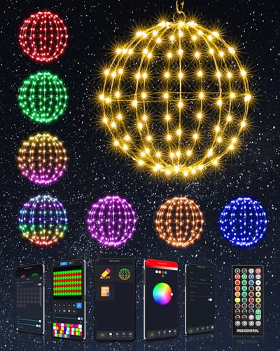 Joomer Weihnachtsbeleuchtung Außen, Smart RGB LED 30cm Kugel Hängende Lampe Weihnachtsdeko Fernbedienung und APP Steuerung, Bunt Farbwechsel Lichterkette Außen Strom für Garten Party Innen(1 Stück) von Joomer