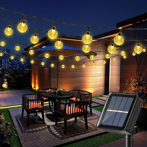 Joomer Solar Lichterkette Aussen, 22m 100 LED Solar Lichterkette Außen Wetterfest 8 Modi Kristall Kugel Solar Beleuchtung für Outdoor, Garten, Terrasse, Balkon, Pavillon Dekoration (Warmweiß) von Joomer