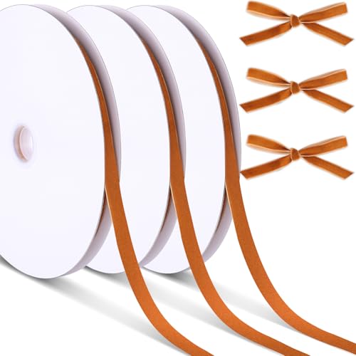 Samtband, einseitiges Samtband für Weihnachtsdekoration, Geschenkverpackung, Party, Hochzeit, Haarschleifen, Choker, Kunsthandwerk (Khaki), 3 Stück von Joottuan