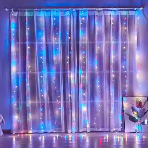 Joparri Lichtervorhang 300leds 3x3m Lichterketten Vorhang 1x innen fenster 8 Modi mit Timer, Wasserdichte LED Weihnachtslicht Fenster Innen Außen Deko, Zimmer, Hochzeit, Farbe von Joparri