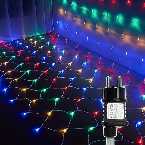 Jopassy 2x2m 198 LED Lichternetz Außen Lichterkette Netz Outdoor Lichterkette Netzlicht Dekorative Lichterketten Weihnachtslichter Außenlichterkette mit 8 Modi IP44 Wasserdicht, Farbig von Jopassy