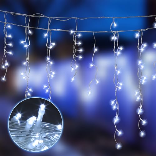 Jopassy Eisregen Lichterkette Außen Lichtervorhang Eiszapfen mit 8 Modi Memory IP44 Wasserdicht Strombetrieben Niederspannung sicher Lichterkette, 10m 400 LED, Kaltweiß von Jopassy