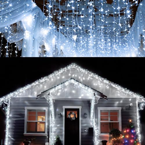 Jopassy Eisregen lichterkette außen 10m 400 leds lichterketten mit Stecker fairy lights aussen/innen für Party Garten Weihnachten Hochzeit Beleuchtung Zimmer Deko Kaltweiß von Jopassy