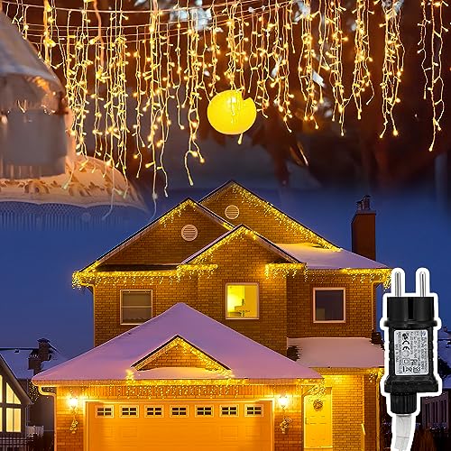 Jopassy Eisregen lichterkette außen 10m 400 leds lichterketten mit Stecker fairy lights aussen/innen für Party Garten Weihnachten Hochzeit Beleuchtung Zimmer Deko Warmweiß von Jopassy