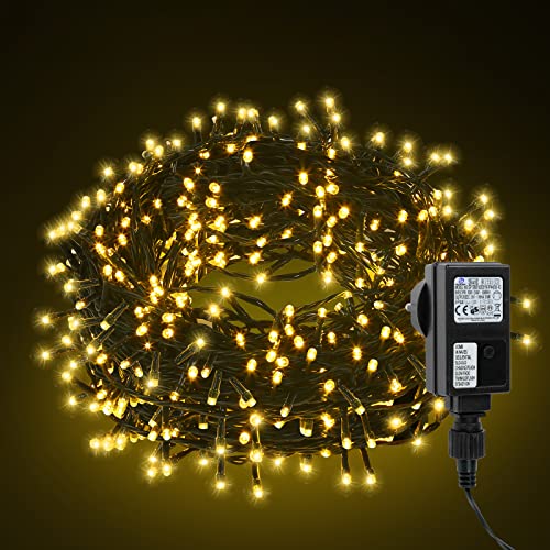 Jopassy LED Lichterkette Aussen, 20m 200LED Warmweiß Lichterkette Außen Strom mit 8 Leuchtmodi Speicherfunktion IP44 Wasserdicht Weihnachtsbeleuchtungfür Hochzeit Halloween,Grünes Kabel von Jopassy