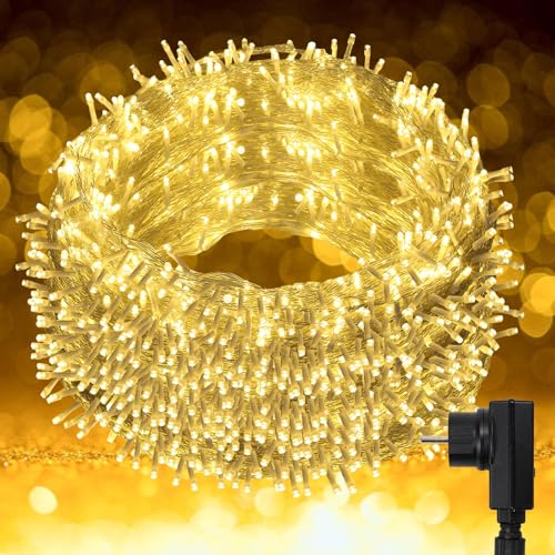 Jopassy Lichterkette Innen Warmweiß Lichtervorhang 100m 500LED Lichterketten String Lights Niederspannung sicher Lichterkette Outdoor für Weihnachten Easter Silvester von Jopassy