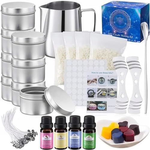 Joric DIY Kerzen Set,Kerzen Selber Machen Set,DIY duftende Kerze Making Kit für Kerze Geschenke, Kerzen Selber Machen mit 480g Bienenwachs,8 Kerzendosen,Duftöl,Farbblöcken,Kerzen Gießen Set von Joric