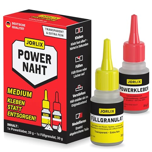 JORLIX POWERNAHT® - 2K Klebenaht aus der Flasche - Powerkleber & Füllgranulat - Industriekleber Extra Stark & Premium Filler - Kleben | Verstärken | Füllen | Modelieren - Medium (20/30g) von Jorlix