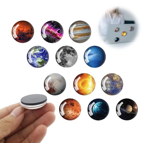 12 Stück Planet Kühlschrankmagnete, Glascabochons Magnete Kühlschrankmagnete, Planet Weltraum Magnet Set für Kühlschrank, Whiteboard,Küche, Tafeln, Büro (30mm) von Jormftte