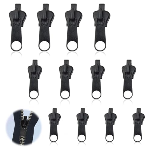 12 Stück Reißverschluss Schieber Ersatz, Reissverschluss Zipper Pull Fixer, Abnehmbare Reißverschluss-Reparatur-Set, Reißverschluss Ersatzschieber für Mantel, Koffer, Rucksäcke (Schwarz) von Jormftte