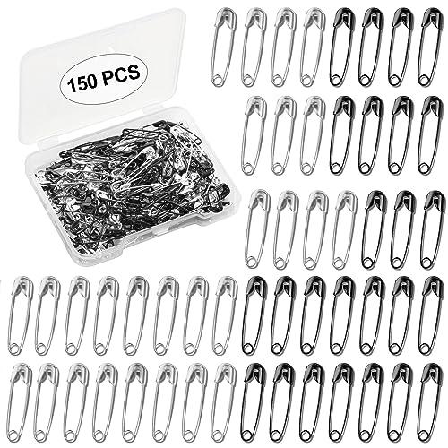 19 MM Sicherheitsnadeln, 150 Stück Sicherheit Pins, Metall Mini Safety Pins Für Kleidung, Gebogene Sicherheitsnadeln, Basteln Nähen Säumen Craft, Rostbeständig, Schmuck-DIY(Silber, Schwarz) von Jormftte