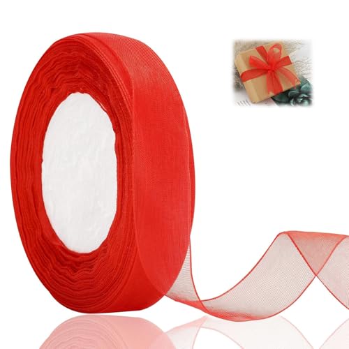 20 mm rotes Chiffonband, 45 Meter doppelseitig, weiches Organza-Chiffonband, durchsichtiges, dünnes Weihnachtsband für Geschenkverpackungen, Basteln, Haarschleifen, Hochzeitsfeier von Jormftte