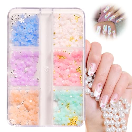 240 Stück Blumen Nagelkunst Charms, Blumen Nagel mit Gold und Silberperlen Ornamenten, 3D Nagel Charms Harz Blume für Blumen Nageldesign DIY Maniküre von Jormftte