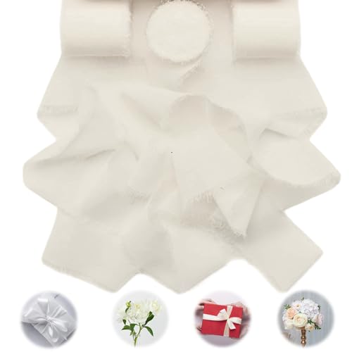 3 Stück Weiß Chiffonband, 4 cm x 5 m Hochzeit Chiffonband, Polyester Chiffon Fransen, Geschenkband Seidenband Schleifenband Dekoband Stoff Band Rollen handgefertigt Hochzeitseinladungen von Jormftte