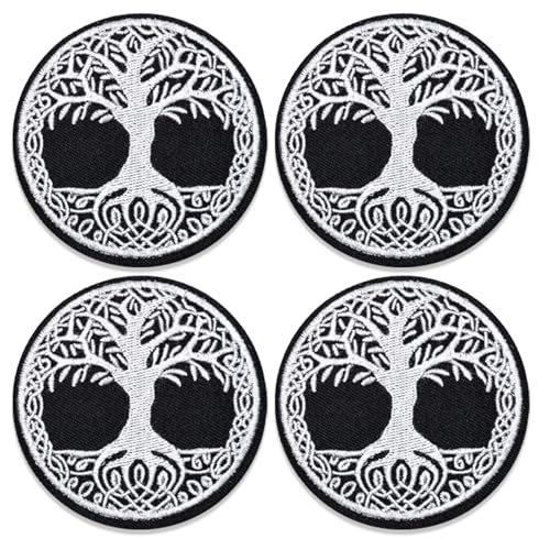 4 Stück Yggdrasil Aufbügeln, 7.8x7.8 cm Yggdrasil Flicken, Tuch Baum Aufbügeln, Patch Aufnäher Lebens Weltenbaum Aufbügeln Aufnähen Patch Embroidered Emblem DIY Accessoires Clothes Dress Jeans Hat von Jormftte