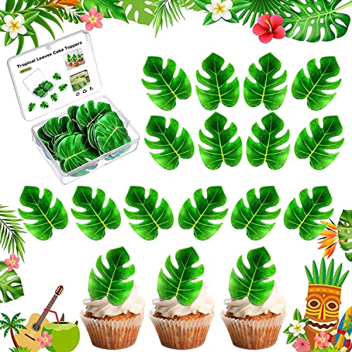 48 Stück Tropische Schildkrötenblätter Cupcake Topper, Palmblatt Kuchen Dekoration für Hawaii Aloha Dschungel-Thema, Geburtstagstorte Dekoration für Hochzeit Geburtstag Babyparty von Jormftte