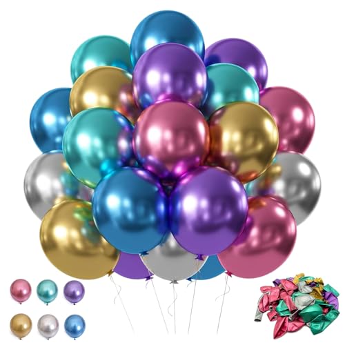 50 Stück Metallic Luftballons, 10 Zoll Metallic Regenbogen Ballons, Glänzende Mehrfarbige Chromballons, Latexballons für Geburtstag Hochzeit Baby Shower Jubiläum Festival Party Dekoration von Jormftte