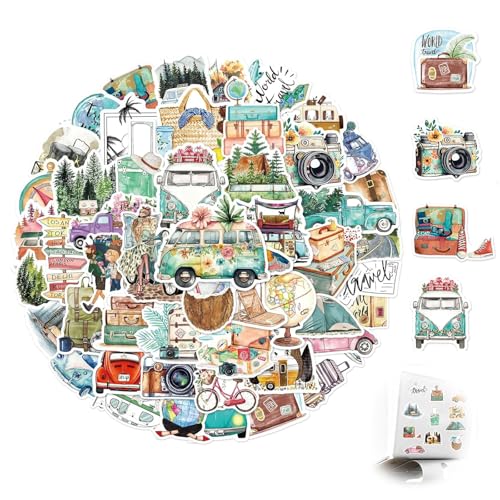 50 Stück Reiseaufkleber Set, Scrapbook-Aufkleber-Zubehör, Reisen im Freien Sticker Set für Koffer Laptop Gitarre Skateboard Mug Scrapbook Journal Phone Case von Jormftte