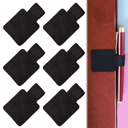 6 Stück Selbstklebend Stiftschlaufe, 4x4 cm Schwarz Tagebuch Pen Holder, PU Leder Eingabestift Klappe, Gummiband Zubehör Notizbuch Kalender Tagebücher Tablet Klemmbrett Elastische Schlaufe Notebook von Jormftte