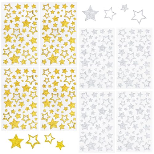 8 Stück Sterne Aufkleber, 14x24 cm Glitzer Weihnachts Sticker, PVC Selbstklebend Glitzer Sterne, Gold Geschenke Deko Weihnachten Basteln DIY Hochzeit Geburtstag Silber Scrapbooking Adventskalender von Jormftte