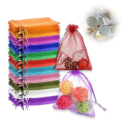 Jormftte 100 Stück Organza Säckchen, 10 x 15 cm Geschenk Organzabeutel, Bunt Organza Taschen mit Kordelzug, Schmuckbeutel Geschenkbeutel für Hochzeit Taufe Party Weihnachten(Mehrfarbig) von Jormftte