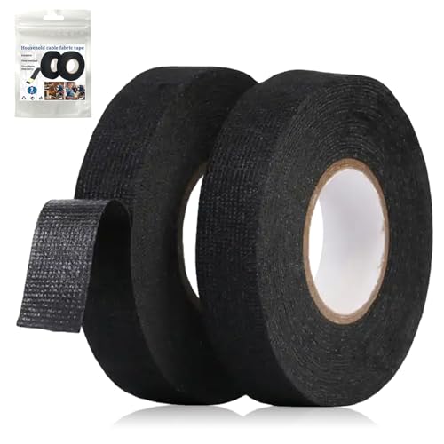 Jormftte 2 Stück Gewebeband, Samt Kabelbaum Klebeband, 15m*19mm Isolierband, Baumwolle Klebeband Textilklebeband Selbstklebendes, Haushalt Elektrische Kabel Stoffband Kfz Motorrad (Schwarz) von Jormftte