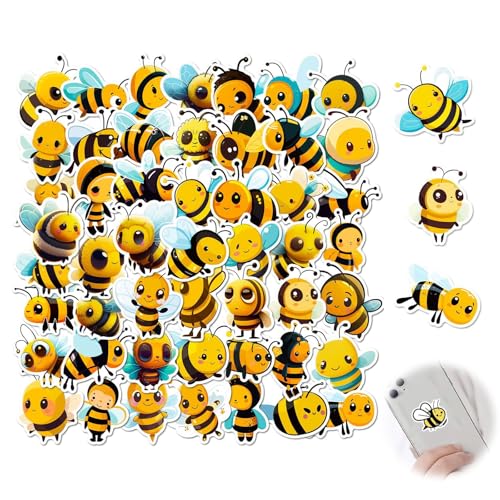 Jormftte 50 Stück Kleine Bienen Aufkleber,Bienen Sticker Set,Niedlich Deko für Auto Laptop Skateboard Motorrad Fahrrad Computer für Jugendliche Kinder Erwachsene von Jormftte