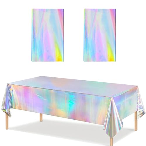 Jortmrd 2 Stück Bunt Plastik Tischdecke Geburtstag Laserholografische Tischtuch Tischdecke Kindergeburtstag 137x274cm Rechteck Wasserdicht Geburtstagstischdecke für Babyparty Party Dekoration von Jortmrd