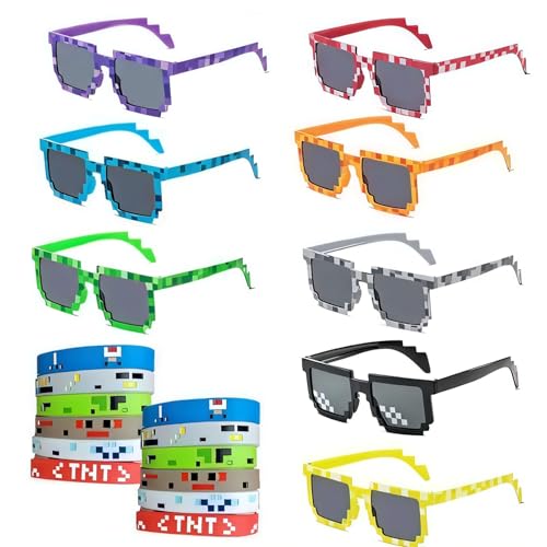 Jortmrd 8 Stück Sonnenbrille Pixel Brille Festival Pixelated Mosaic Brille Party Brille Lustige Mosaik Armband Thema von Jortmrd