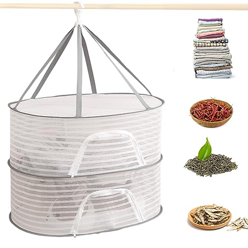 Jortmrd Trockennetz Kräuter 2-Lagiges Mesh Kräuternetz Faltbar Kräutertrockner Hängend mit ReißVerschlüssen Zipper Plant Drying Rack zum Trocknen von Blumen Zwiebeln Samen Fisch Gemüse Obst (Weiß) von Jortmrd