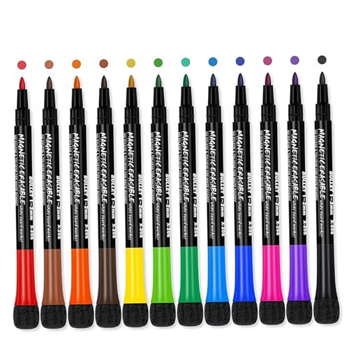 1 Set trocken abwischbare Marker mit Rundspitze 12 Stück bunte trocken abwischbare Marker feine Spitze 4,9 x 0,6 x 0,5 Zoll Whiteboard-Marker für Schullehrer und Bürobedarf von Jorzer