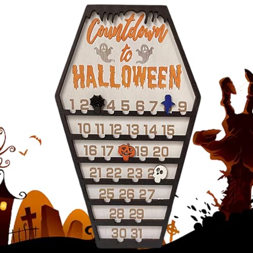 Halloween Countdown Kalender Halloween Adventskalender 2024 Halloween Countdown Kalender aus Holz mit beweglichem Block 11,8x6,7 Zoll Halloween Adventskalender von Jorzer