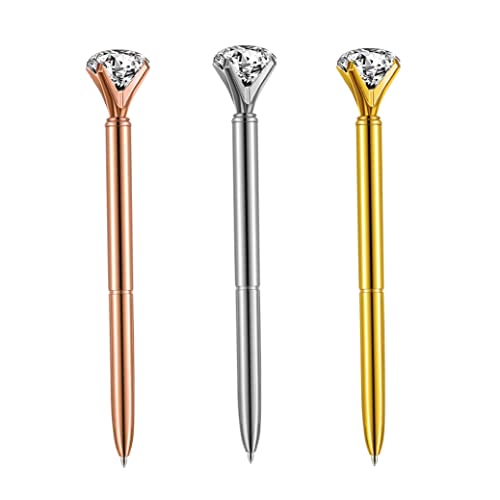 Jorzer Künstlicher Kristall Diamant Pen Eleganer Kugelschreiber -Stift -Kugel -Kugelstifte Roségold mit großem Diamant/Kristall, grünes Gold/Silber -Büroversorgungen 3 Stcs von Jorzer