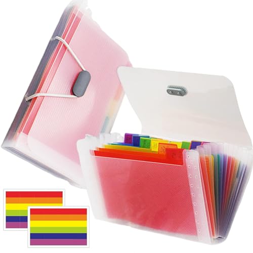 Mini-Akkordeon-Datei-Organizer 2 Stück A6 13 Taschen Regenbogenfarbener Datei-Organizer mit Lasche und selbstsicherndem Seil tragbarer PP-Dokumenten-Organizer für Zuhause Schule Büro von Jorzer