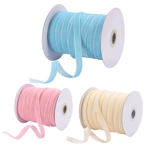 Velvet Ribbon DIY Wicking Ribbon Dekorative Feste Farbe Weihnachtsband für Geschenkverpackung Bogen Machen Weihnachtskranzzubehör 3 Rollen 50 Yard, Style 2 von Jorzer