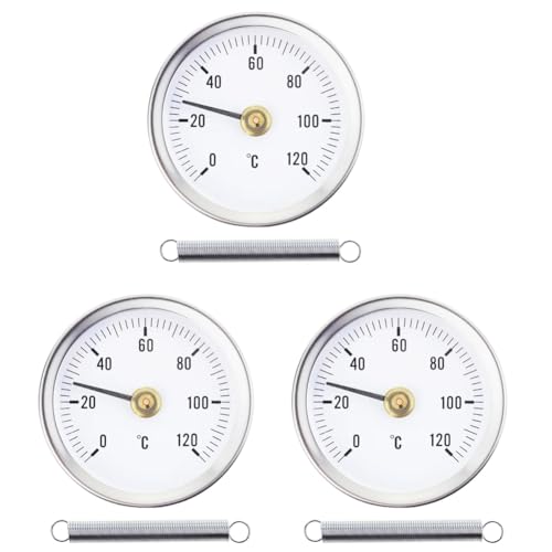 Joselin -Rohrthermometer Zur Genauen Überwachung der Warmwasserrohrtemperatur. 63 Mm. Bimetall-Silber-Edelstahl-Thermometer, 3-Teilig von Joselin