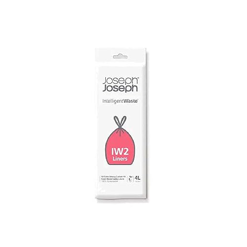 Joseph Joseph IW2 Biologisch abbaubare, kompostierbare Beutel, Packung mit 50 Müllbeuteln für Lebensmittelabfälle, weiß, klein, 4 Liter, Klar von Joseph Joseph