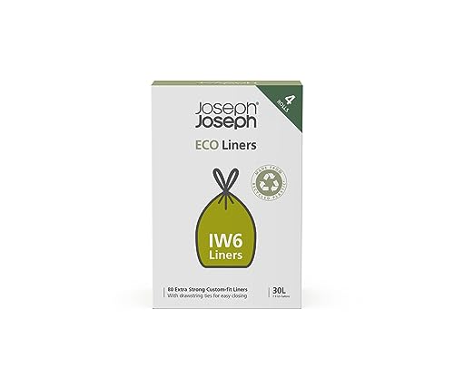 Joseph Joseph IW6 30L Öko Eco Müllbeutel aus recyceltem Kunststoff, Küchenabfallbeutel mit Kordelzug, extra stark - 4 Pack x 20 Beutel, Grau von Joseph Joseph